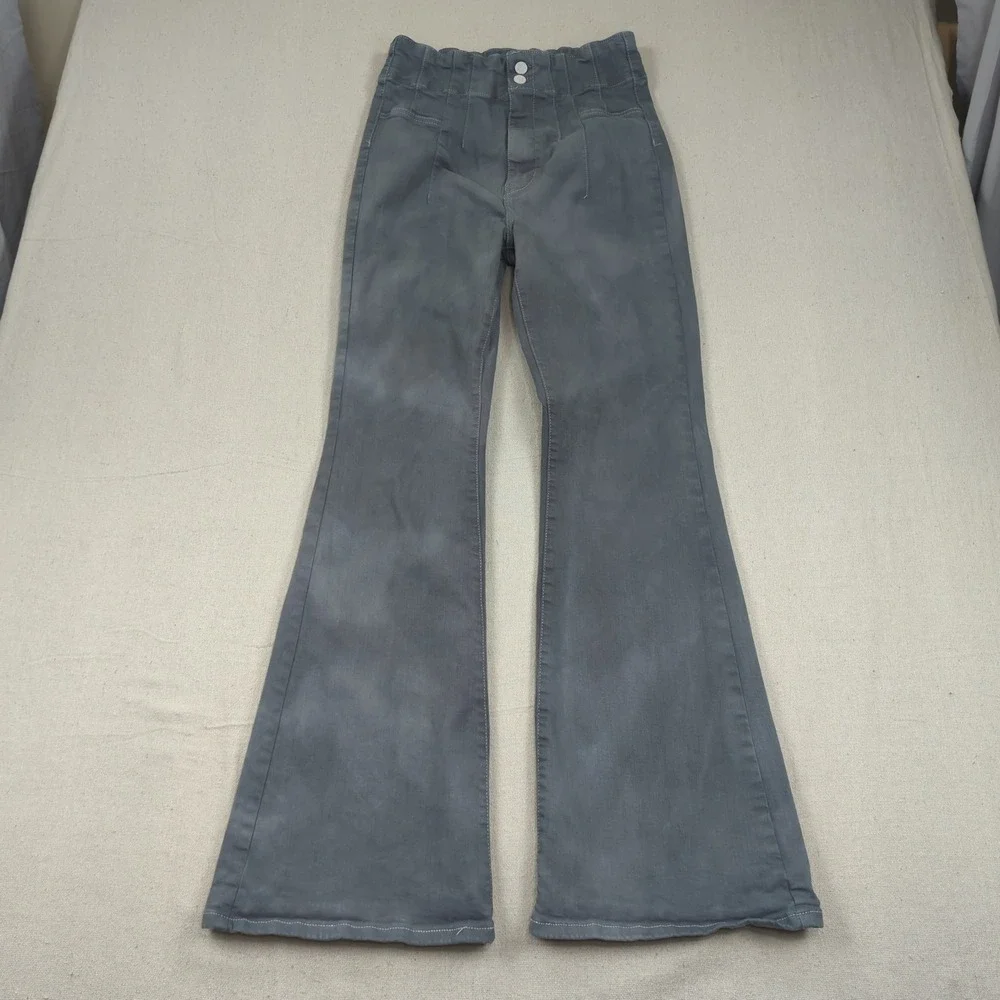 Free People Jeans Womens 31 Gray Jayde Flare Hippie Boho High Rise